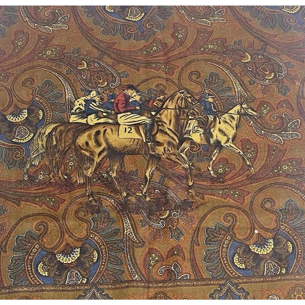 Lanvin Paris Wool Silk Scarf Equestrian Horse Paisley Wool & Silk Italy 19x62 - Picture 4 of 14